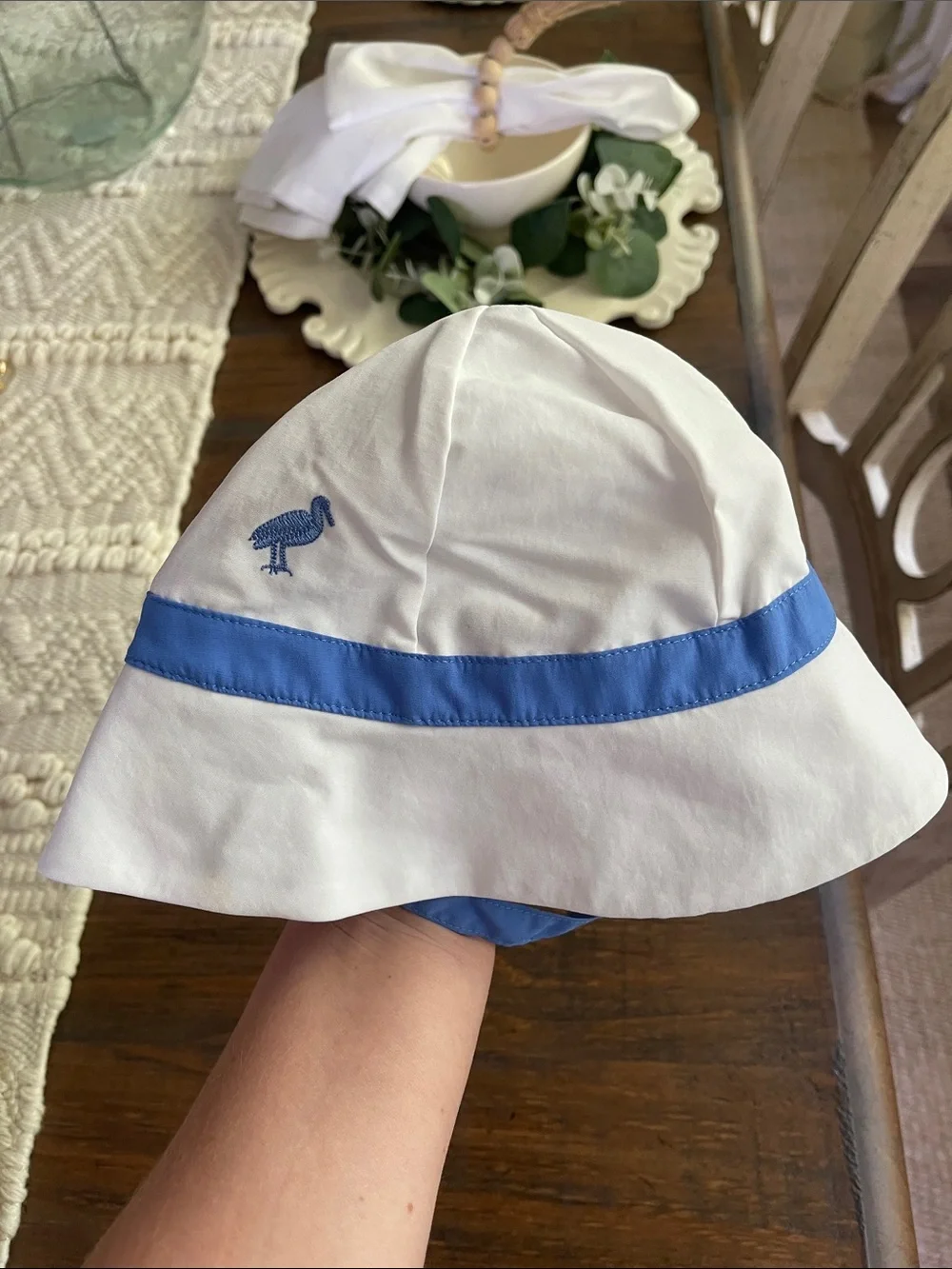 The Beaufort Bonnet Company White Hat with Blue Trim - Kids Bucket Sun Hat